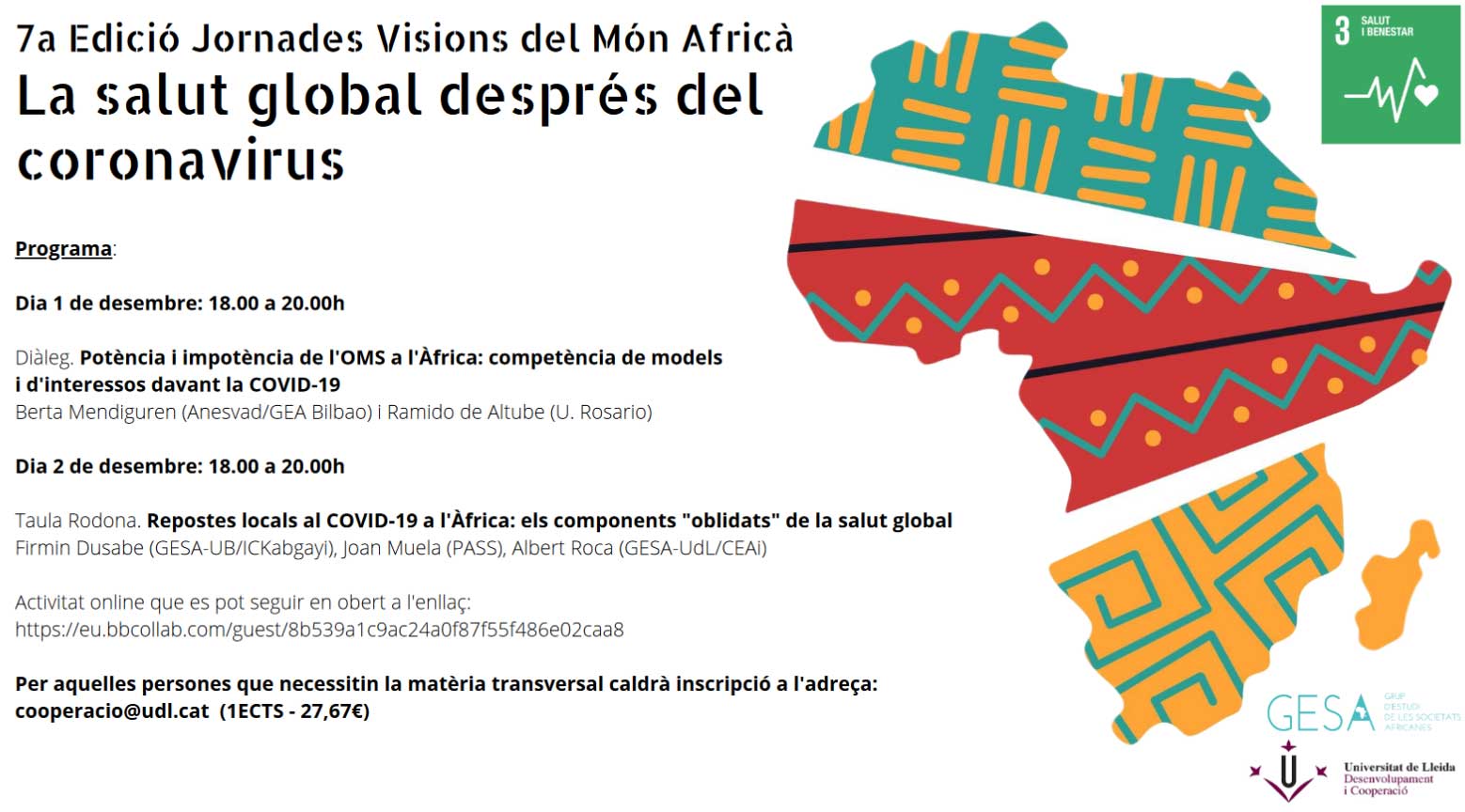 7es Jornades Visions del món d'Àfrica: La salut global després del coronavirus