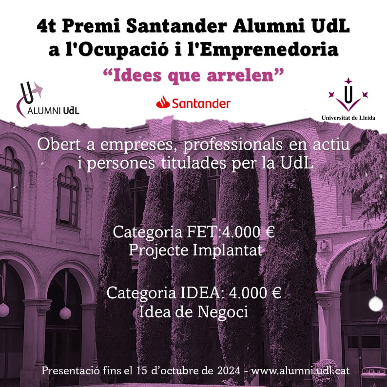 IV Premi Santander Alumni UdL a l'emprenedoria i l'ocupació