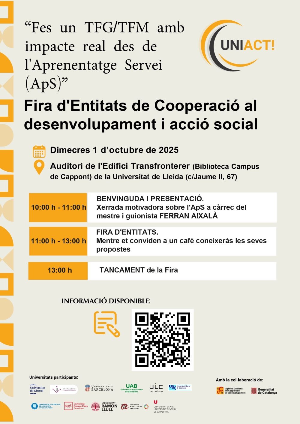 Fira d'entitats: Fes un TDG/TFM amb impacte real des de l'Aprenentatge Servei (ApS)