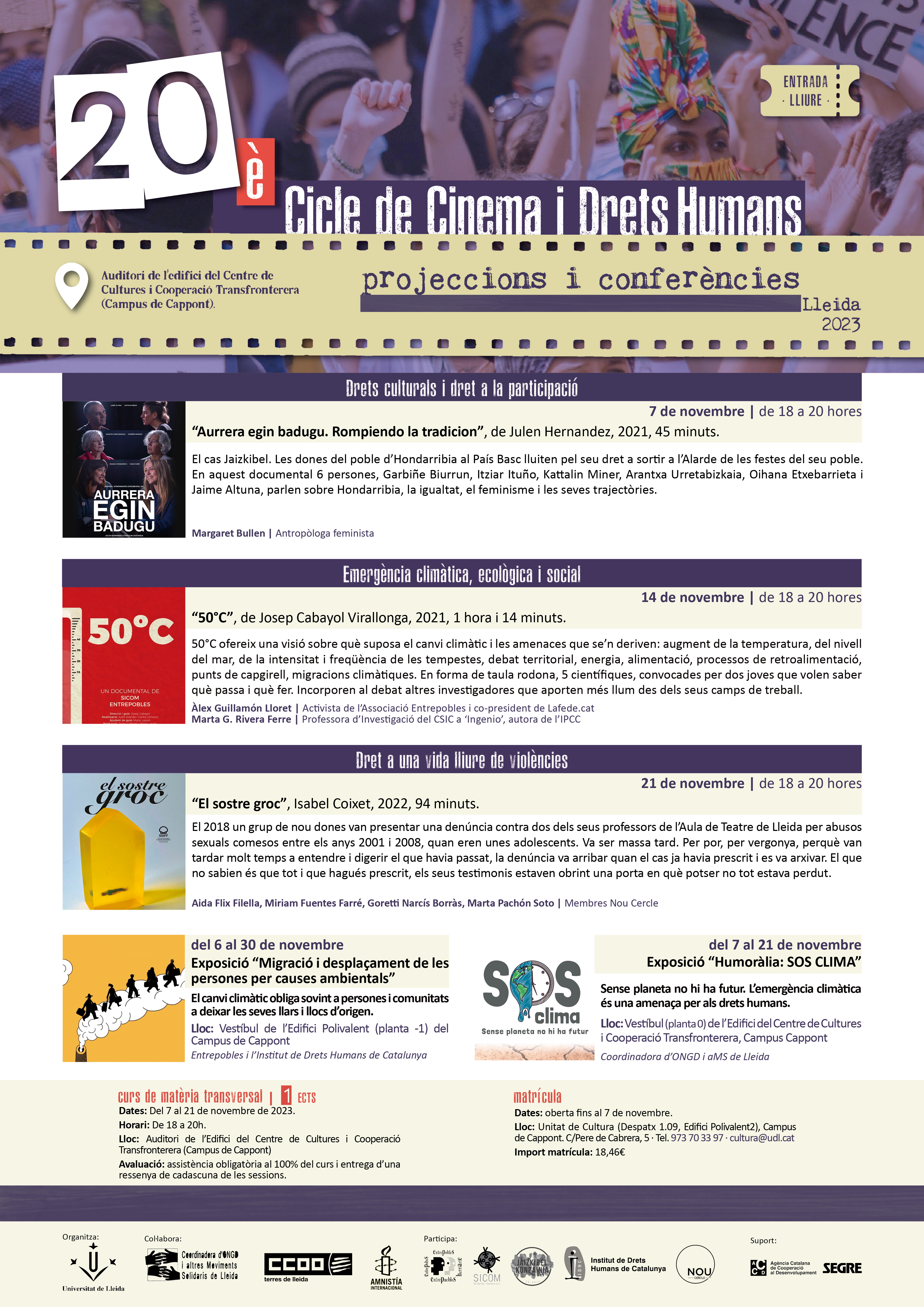 Programa del 20è Cicle de Cinema i Drets Humans de la UdL