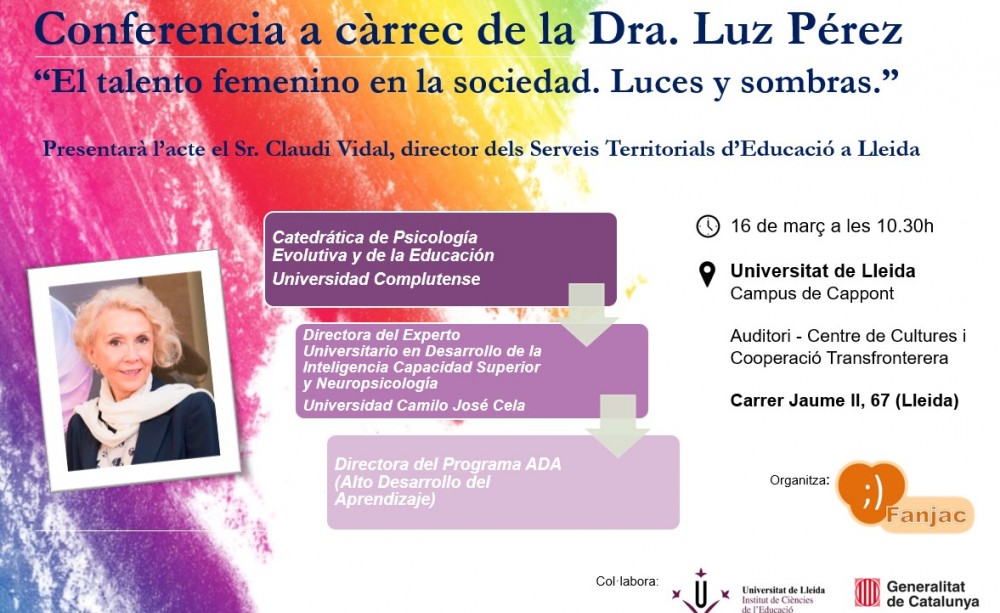 Conferència: El talento femenino en la sociedad. Luces y sombras, a càrrec de Luz Pérez