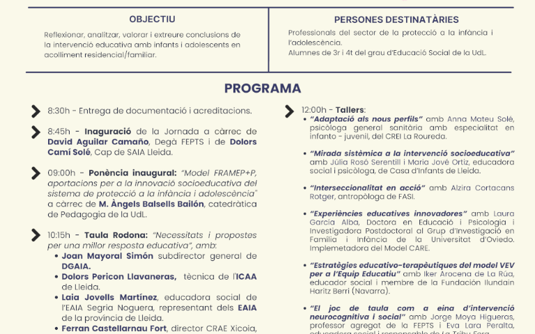 XI Jornada Posem en joc l'educació social: Mirades al sistema de protecció a la infància i l'adolescència