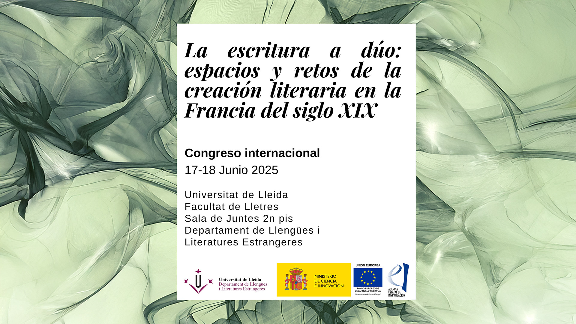 Congrés internacional: La escritura a dúo: espacios y retos de la creación literaria en la Francia del siglo XIX Congrés internacional: La escritura a dúo: espacios y retos de la creación literaria en la Francia del siglo XIX