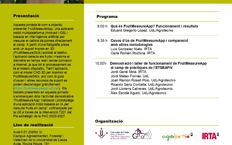 Jornada tècnica: FruitMeasureApp. Aplicació mòbil basada en IA per mesurar fruits en camp