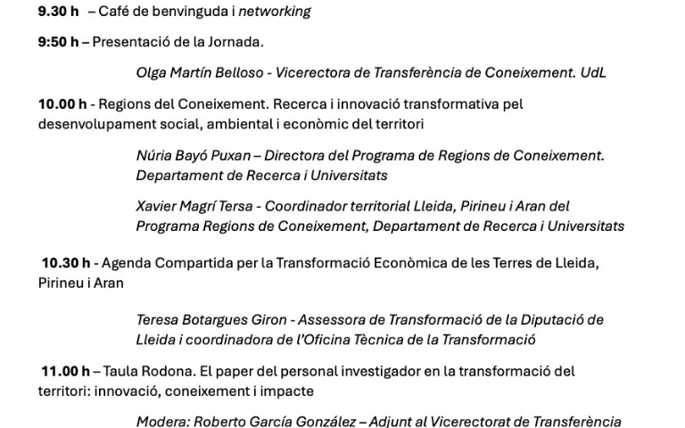 Jornada: Oportunitats de la Recerca i Innovació Transformativa: Aplicació local amb impacte global