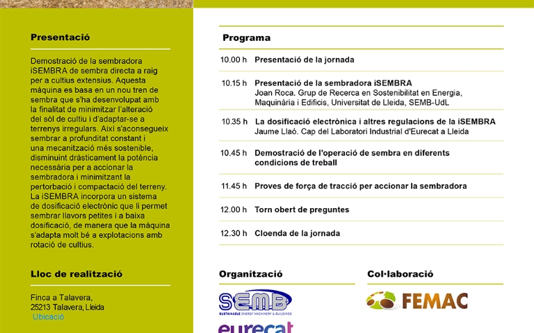 Jornada de camp: iSEMBRA: nou concepte de sembradora per a una agricultura sostenible en cultius extensius
