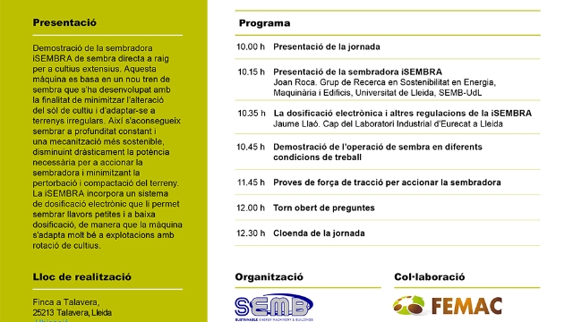 Jornada de camp: iSEMBRA: nou concepte de sembradora per a una agricultura sostenible en cultius extensius