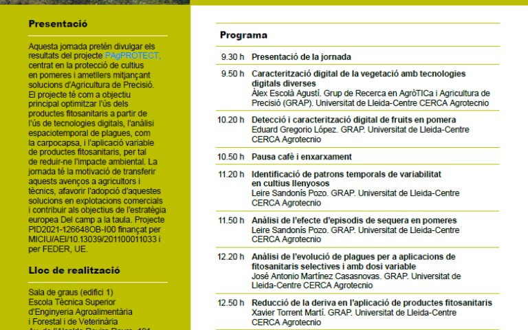 Jornada tècnica: Protecció de cultius llenyosos de precisió. La tecnologia al servei de l’eficiència i la sostenibilitat