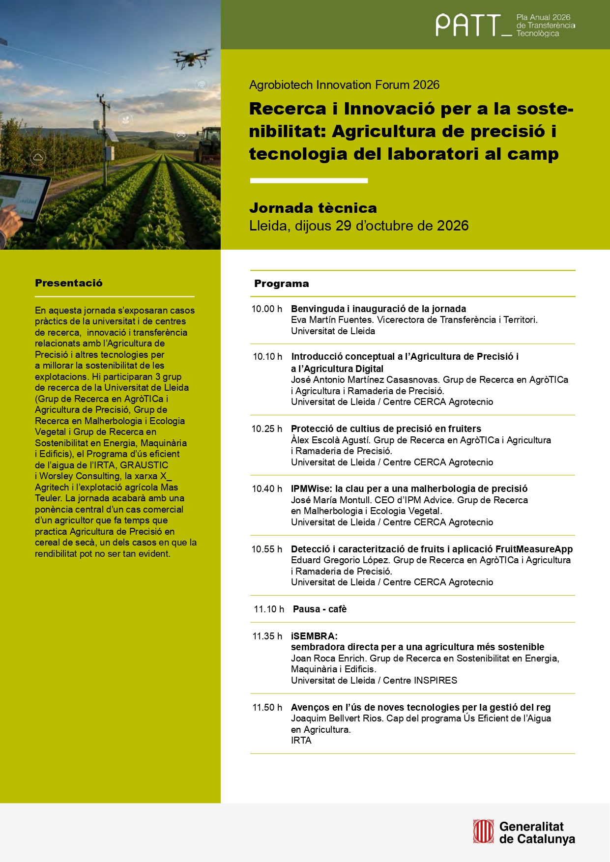 Jornada Tècnica: Recerca i Innovació per a la sostenibilitat: Agricultura de Precisió i tecnologia del laboratori al camp